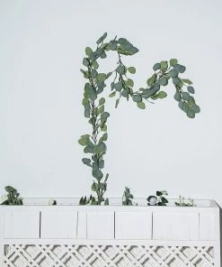 HIER_1220 Garlands | Vines 6.5ft | Frosted Green Artificial Silk Eucalyptus Leaf Garland Vine