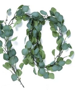 HIER_1220 Garlands | Vines 6.5ft | Frosted Green Artificial Silk Eucalyptus Leaf Garland Vine
