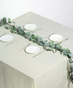 HIER_1220 Garlands | Vines 6.5ft | Frosted Green Artificial Silk Eucalyptus Leaf Garland Vine