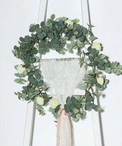 HIER_1210 Garlands | Vines 6ft | Green/Ivory Artificial Eucalyptus Leaf, Rose Flower Garland Vine
