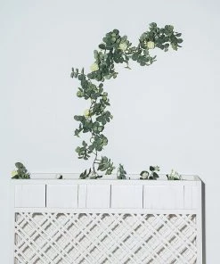 HIER_1210 Garlands | Vines 6ft | Green/Ivory Artificial Eucalyptus Leaf, Rose Flower Garland Vine