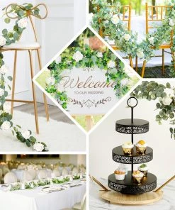 HIER_1210 Garlands | Vines 6ft | Green/Ivory Artificial Eucalyptus Leaf, Rose Flower Garland Vine