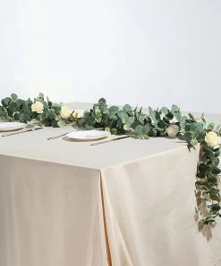 HIER_1210 Garlands | Vines 6ft | Green/Ivory Artificial Eucalyptus Leaf, Rose Flower Garland Vine