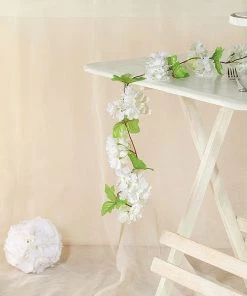 HIER_1210 2 Pack | 7ft Cream Artificial Cherry Blossom Flower Garland, Faux Vine