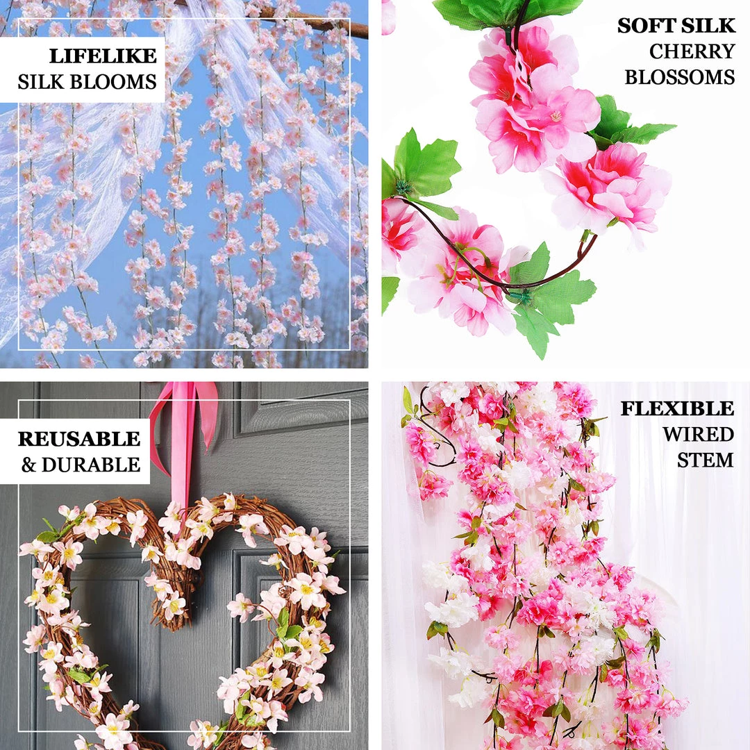 HIER_1210 2 Pack | 7ft White Artificial Cherry Blossom Flower Garland, Faux Vine Garlands | Vines 4 HIER_1210 2 Pack | 7ft White Artificial Cherry Blossom Flower Garland, Faux Vine Garlands | Vines