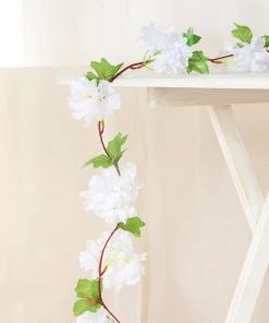 HIER_1210 2 Pack | 7ft White Artificial Cherry Blossom Flower Garland, Faux Vine Garlands | Vines