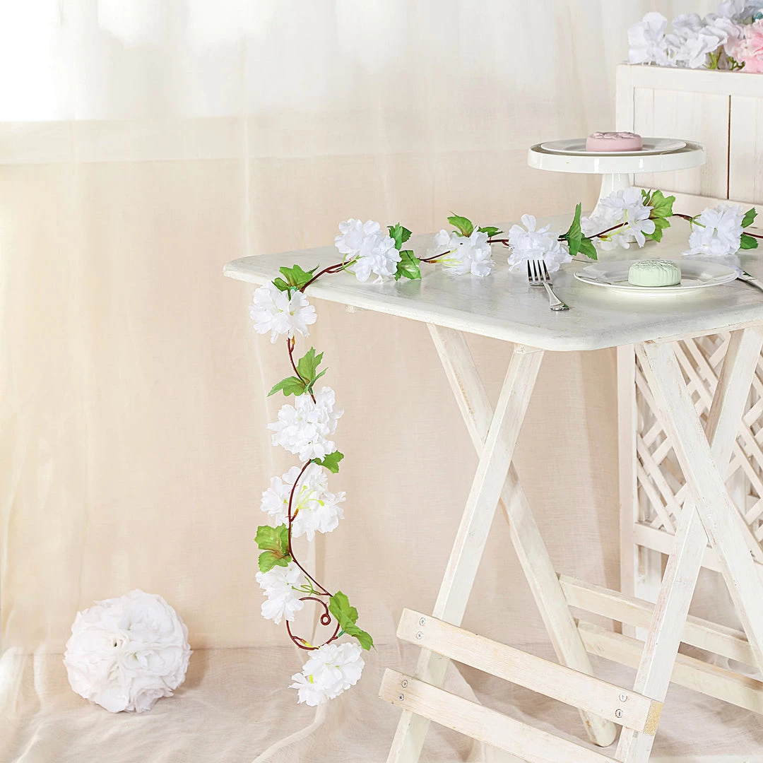 HIER_1210 2 Pack | 7ft White Artificial Cherry Blossom Flower Garland, Faux Vine Garlands | Vines 12 HIER_1210 2 Pack | 7ft White Artificial Cherry Blossom Flower Garland, Faux Vine Garlands | Vines