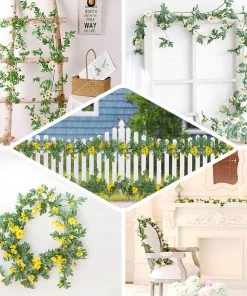 HIER_1210 5.5ft | White Artificial Daisy, Magnolia Leaf Flower Garland Faux Vine Artificial Flower & Plants