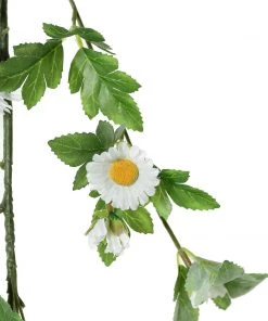 HIER_1210 5.5ft | White Artificial Daisy, Magnolia Leaf Flower Garland Faux Vine Artificial Flower & Plants