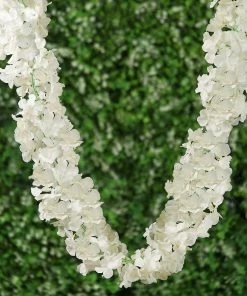 HIER_1210 7ft | Cream Artificial Silk Hydrangea Hanging Flower Garland Vine Artificial Flower & Plants