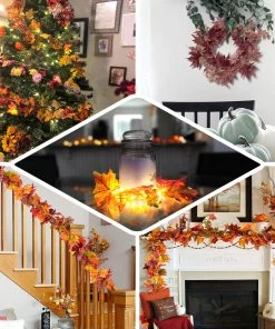 HIER_1220 Artificial Flower & Plants 6ft | Orange Artificial Silk Maple Leaf Hanging Fall Garland Vine