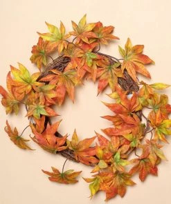HIER_1220 Artificial Flower & Plants 6ft | Orange Artificial Silk Maple Leaf Hanging Fall Garland Vine