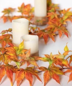 HIER_1220 Artificial Flower & Plants 6ft | Orange Artificial Silk Maple Leaf Hanging Fall Garland Vine