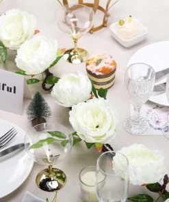 HIER_1210 6ft | Cream Artificial Silk Peony Hanging Flower Garland, Faux Vine Garlands | Vines