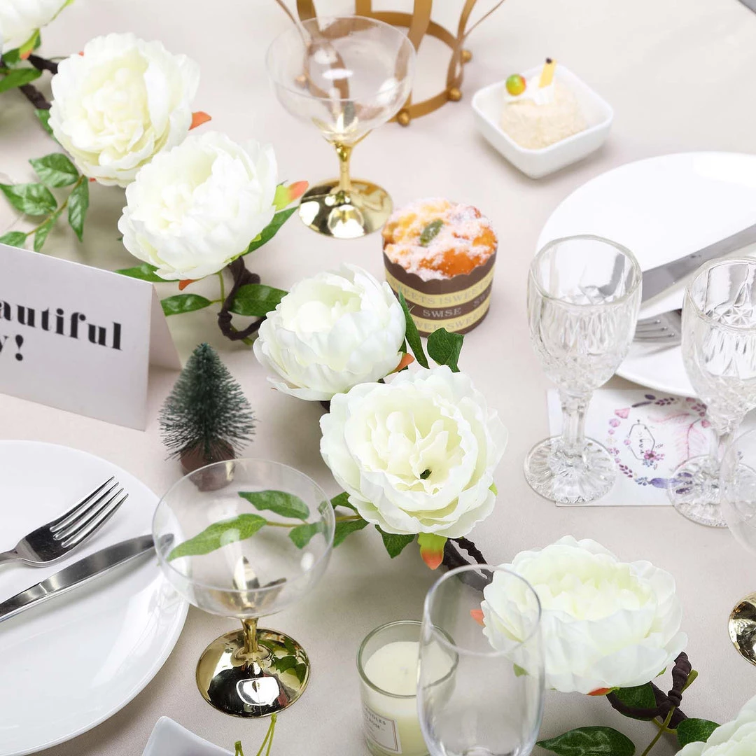 HIER_1210 6ft | Cream Artificial Silk Peony Hanging Flower Garland, Faux Vine Garlands | Vines 2 HIER_1210 6ft | Cream Artificial Silk Peony Hanging Flower Garland, Faux Vine Garlands | Vines