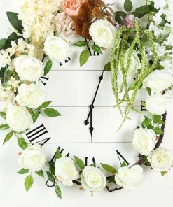 HIER_1210 6ft | Cream Artificial Silk Peony Hanging Flower Garland, Faux Vine Garlands | Vines 24 HIER_1210 6ft | Cream Artificial Silk Peony Hanging Flower Garland, Faux Vine Garlands | Vines