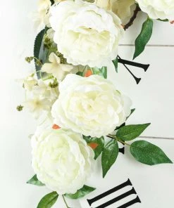 HIER_1210 6ft | Cream Artificial Silk Peony Hanging Flower Garland, Faux Vine Garlands | Vines 22 HIER_1210 6ft | Cream Artificial Silk Peony Hanging Flower Garland, Faux Vine Garlands | Vines