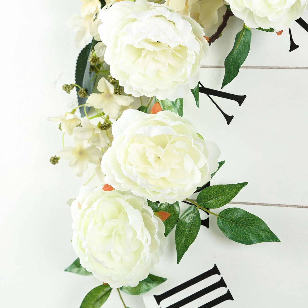 HIER_1210 6ft | Cream Artificial Silk Peony Hanging Flower Garland, Faux Vine Garlands | Vines 4 HIER_1210 6ft | Cream Artificial Silk Peony Hanging Flower Garland, Faux Vine Garlands | Vines