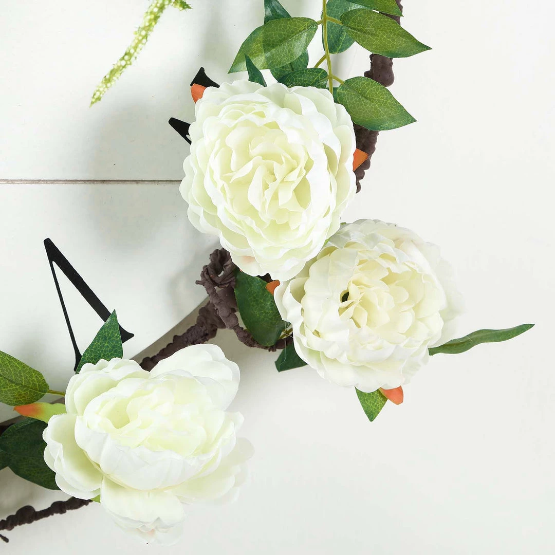 HIER_1210 6ft | Cream Artificial Silk Peony Hanging Flower Garland, Faux Vine Garlands | Vines 9 HIER_1210 6ft | Cream Artificial Silk Peony Hanging Flower Garland, Faux Vine Garlands | Vines