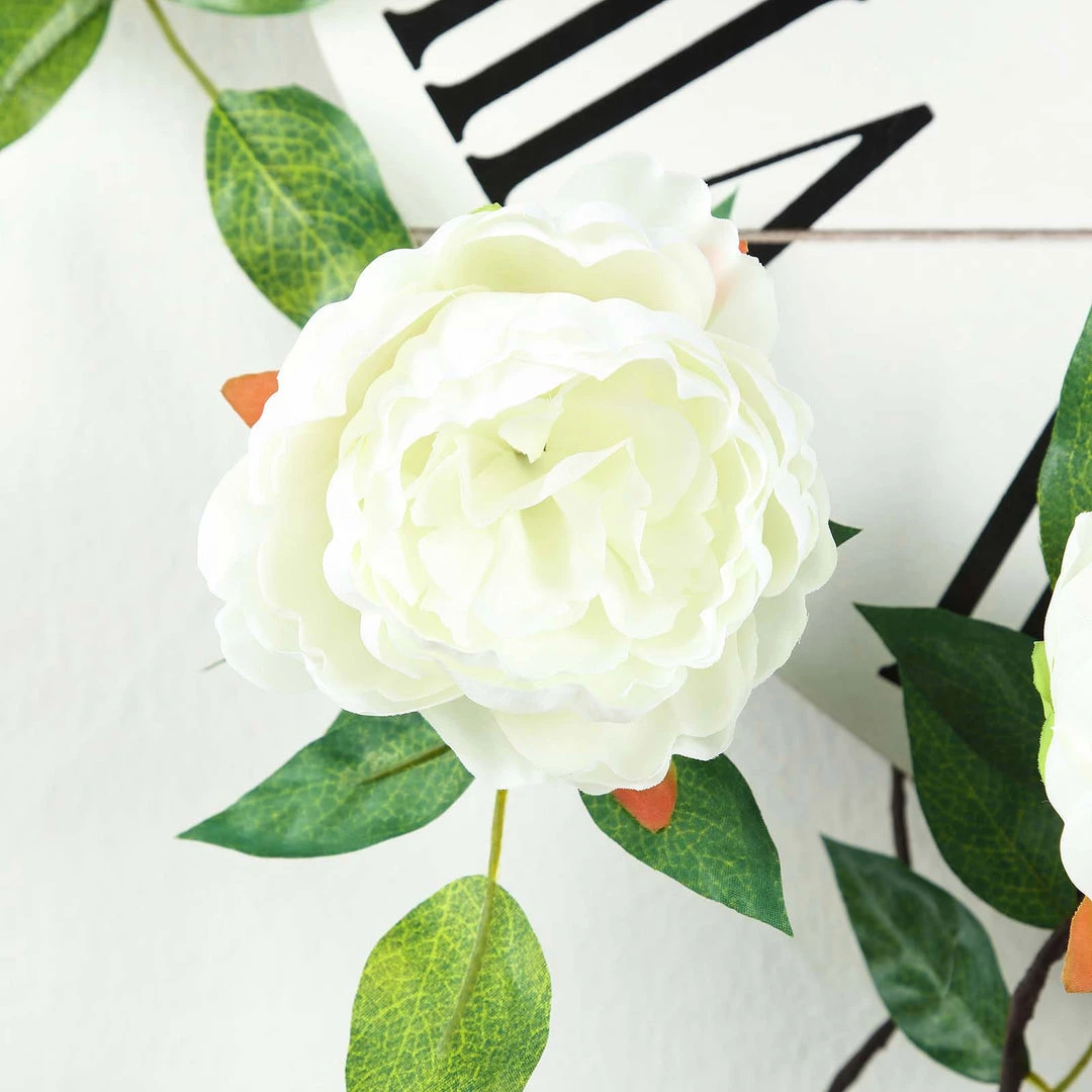 HIER_1210 6ft | Cream Artificial Silk Peony Hanging Flower Garland, Faux Vine Garlands | Vines 10 HIER_1210 6ft | Cream Artificial Silk Peony Hanging Flower Garland, Faux Vine Garlands | Vines