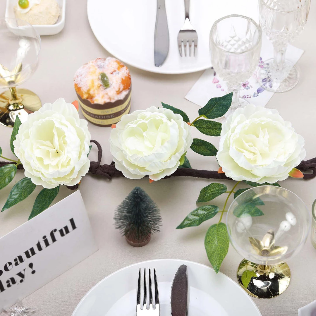 HIER_1210 6ft | Cream Artificial Silk Peony Hanging Flower Garland, Faux Vine Garlands | Vines 11 HIER_1210 6ft | Cream Artificial Silk Peony Hanging Flower Garland, Faux Vine Garlands | Vines