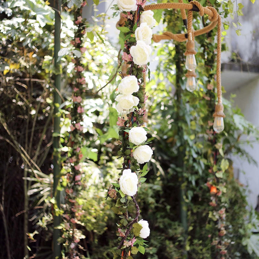 HIER_1210 6ft | Cream Artificial Silk Peony Hanging Flower Garland, Faux Vine Garlands | Vines 17 HIER_1210 6ft | Cream Artificial Silk Peony Hanging Flower Garland, Faux Vine Garlands | Vines