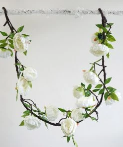 HIER_1210 6ft | Cream Artificial Silk Peony Hanging Flower Garland, Faux Vine Garlands | Vines