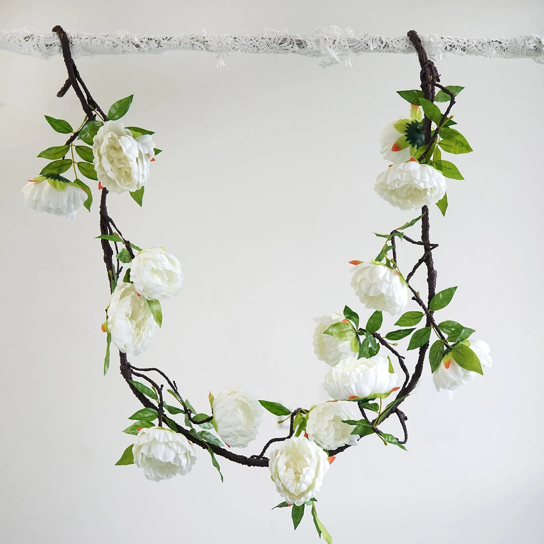 HIER_1210 6ft | Cream Artificial Silk Peony Hanging Flower Garland, Faux Vine Garlands | Vines 1 HIER_1210 6ft | Cream Artificial Silk Peony Hanging Flower Garland, Faux Vine Garlands | Vines