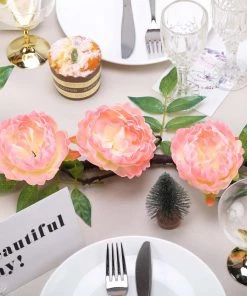 HIER_1210 Artificial Flower & Plants 6ft | Pink Artificial Silk Peony Hanging Flower Garland, Faux Vine