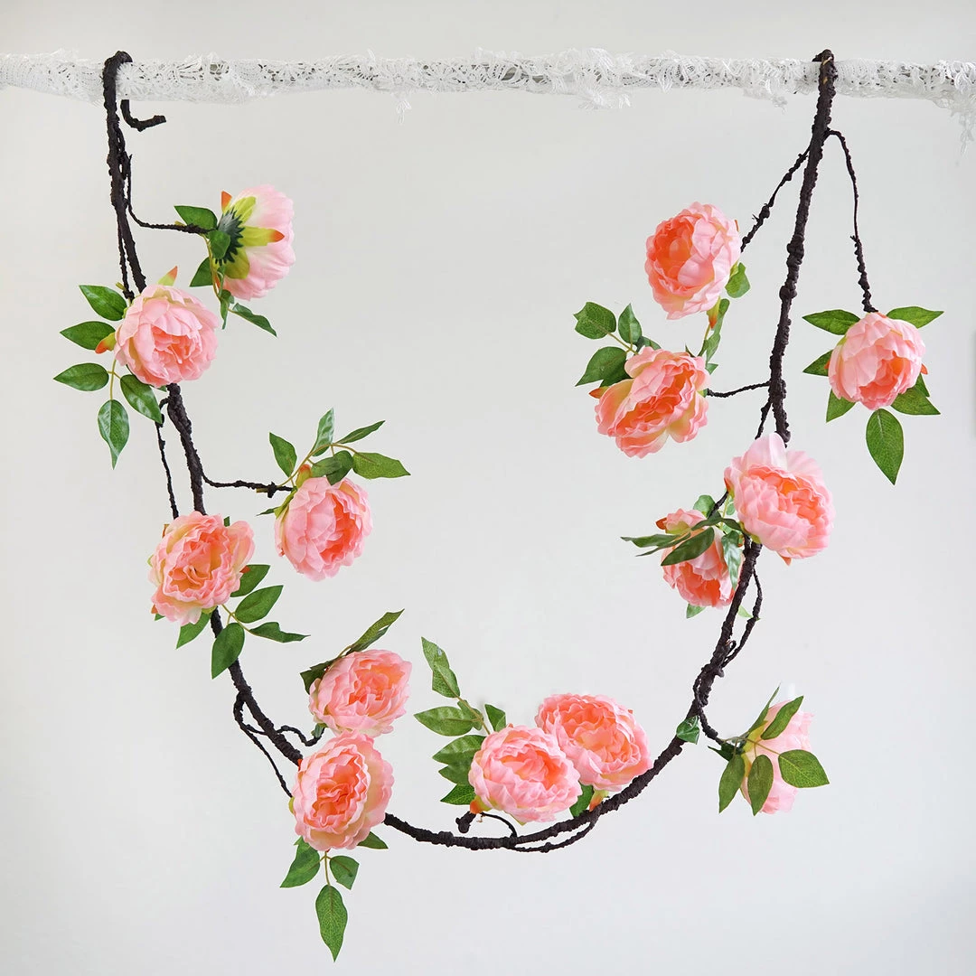 HIER_1210 Artificial Flower & Plants 6ft | Pink Artificial Silk Peony Hanging Flower Garland, Faux Vine 1 HIER_1210 Artificial Flower & Plants 6ft | Pink Artificial Silk Peony Hanging Flower Garland, Faux Vine