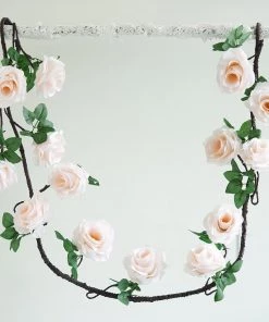 HIER_1210 6ft | Blush/Rose Gold Artificial Silk Rose Hanging Flower Garland Vine Artificial Roses