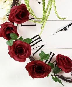 HIER_1210 Artificial Flower & Plants 6ft | Burgundy Artificial Silk Rose Hanging Flower Garland, Faux Vine 28 HIER_1210 Artificial Flower & Plants 6ft | Burgundy Artificial Silk Rose Hanging Flower Garland, Faux Vine