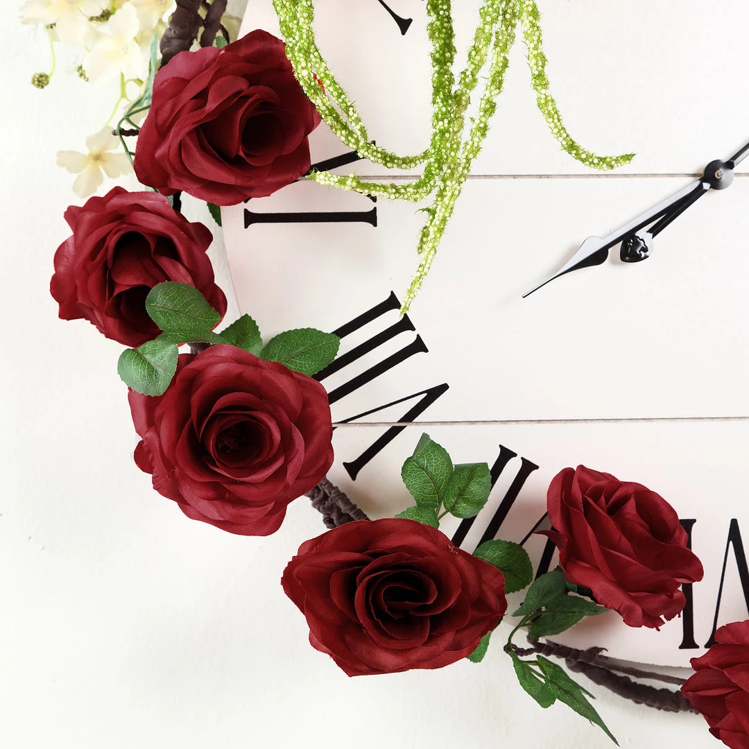 HIER_1210 Artificial Flower & Plants 6ft | Burgundy Artificial Silk Rose Hanging Flower Garland, Faux Vine 7 HIER_1210 Artificial Flower & Plants 6ft | Burgundy Artificial Silk Rose Hanging Flower Garland, Faux Vine