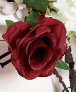 HIER_1210 Artificial Flower & Plants 6ft | Burgundy Artificial Silk Rose Hanging Flower Garland, Faux Vine 30 HIER_1210 Artificial Flower & Plants 6ft | Burgundy Artificial Silk Rose Hanging Flower Garland, Faux Vine