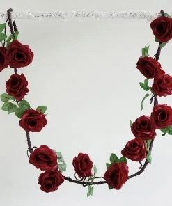 HIER_1210 Artificial Flower & Plants 6ft | Burgundy Artificial Silk Rose Hanging Flower Garland, Faux Vine