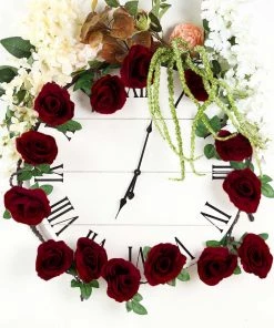 HIER_1210 Artificial Flower & Plants 6ft | Burgundy Artificial Silk Rose Hanging Flower Garland, Faux Vine