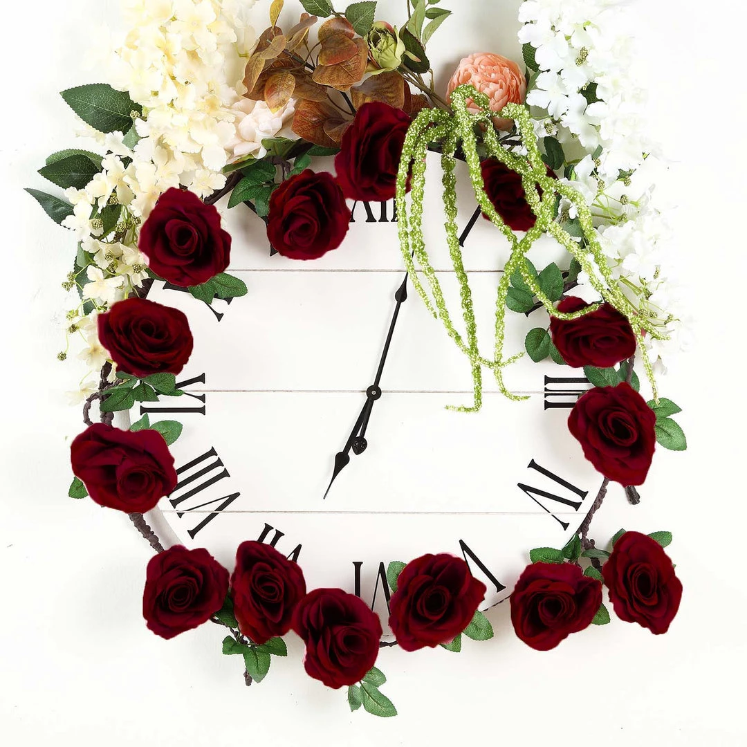 HIER_1210 Artificial Flower & Plants 6ft | Burgundy Artificial Silk Rose Hanging Flower Garland, Faux Vine 2 HIER_1210 Artificial Flower & Plants 6ft | Burgundy Artificial Silk Rose Hanging Flower Garland, Faux Vine