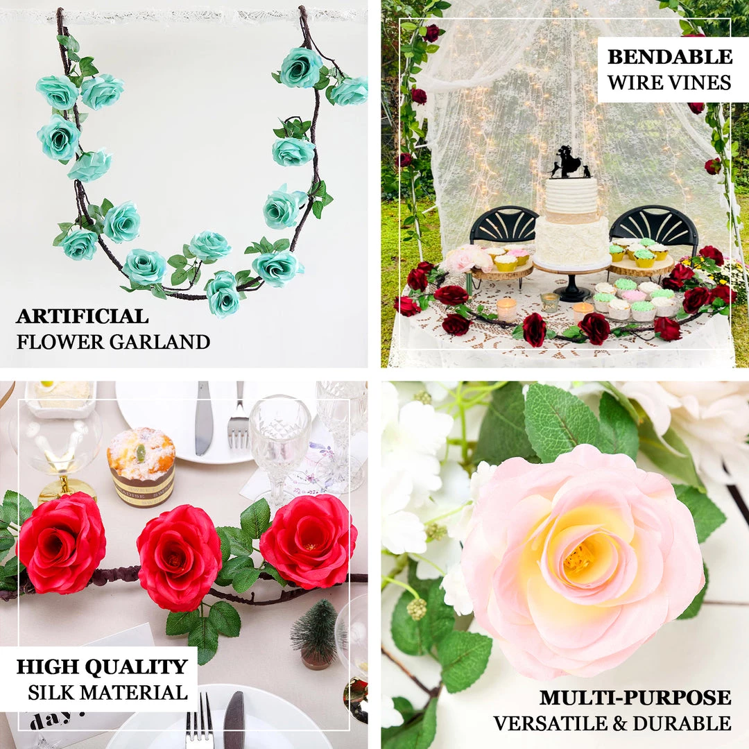 HIER_1210 Artificial Flower & Plants 6ft | Burgundy Artificial Silk Rose Hanging Flower Garland, Faux Vine 4 HIER_1210 Artificial Flower & Plants 6ft | Burgundy Artificial Silk Rose Hanging Flower Garland, Faux Vine