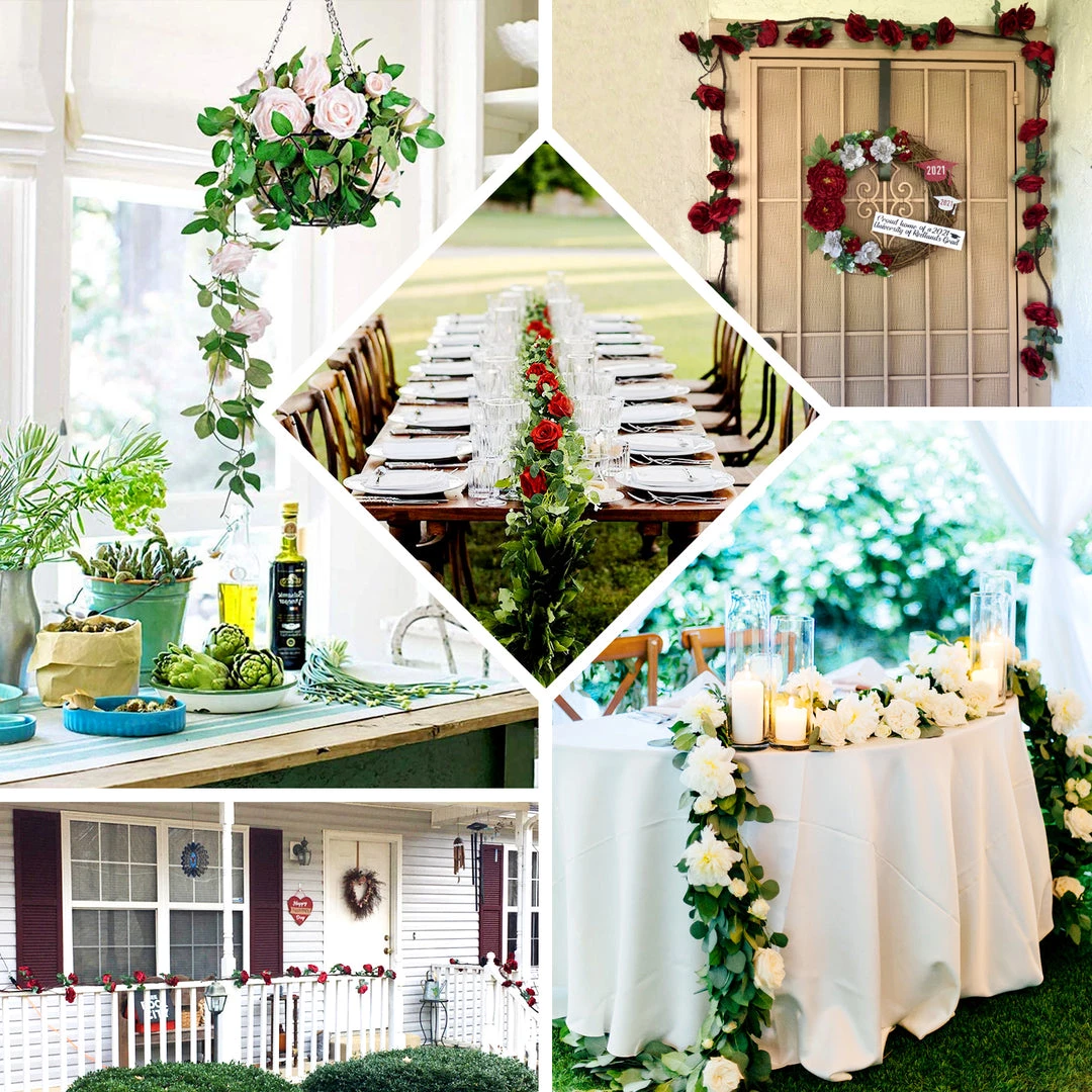 HIER_1210 Artificial Flower & Plants 6ft | Burgundy Artificial Silk Rose Hanging Flower Garland, Faux Vine 5 HIER_1210 Artificial Flower & Plants 6ft | Burgundy Artificial Silk Rose Hanging Flower Garland, Faux Vine