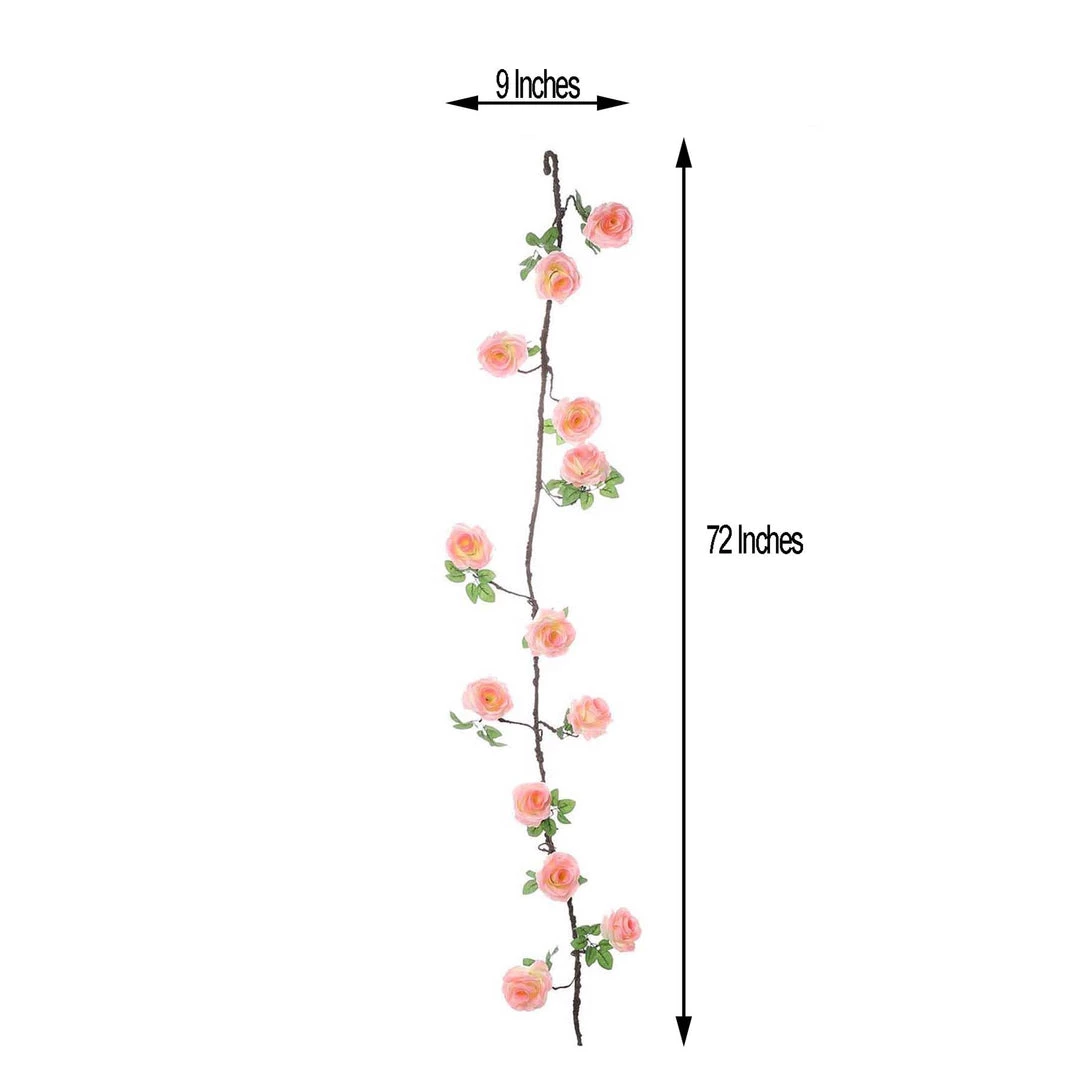 HIER_1210 Artificial Flower & Plants 6ft | Pink Artificial Silk Rose Hanging Flower Garland, Faux Vine 3 HIER_1210 Artificial Flower & Plants 6ft | Pink Artificial Silk Rose Hanging Flower Garland, Faux Vine