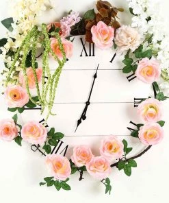 HIER_1210 Artificial Flower & Plants 6ft | Pink Artificial Silk Rose Hanging Flower Garland, Faux Vine