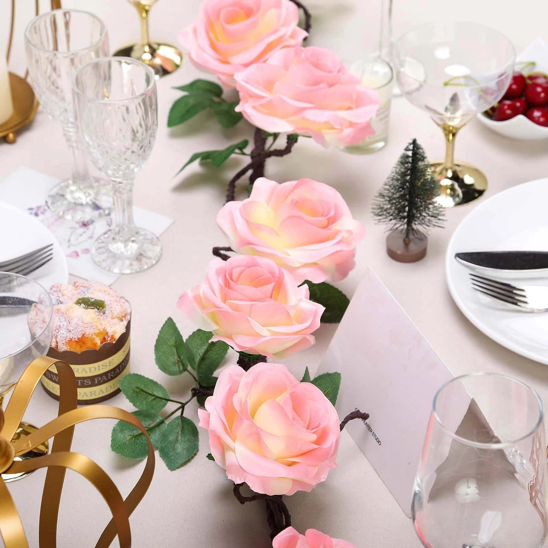 HIER_1210 Artificial Flower & Plants 6ft | Pink Artificial Silk Rose Hanging Flower Garland, Faux Vine 13 HIER_1210 Artificial Flower & Plants 6ft | Pink Artificial Silk Rose Hanging Flower Garland, Faux Vine