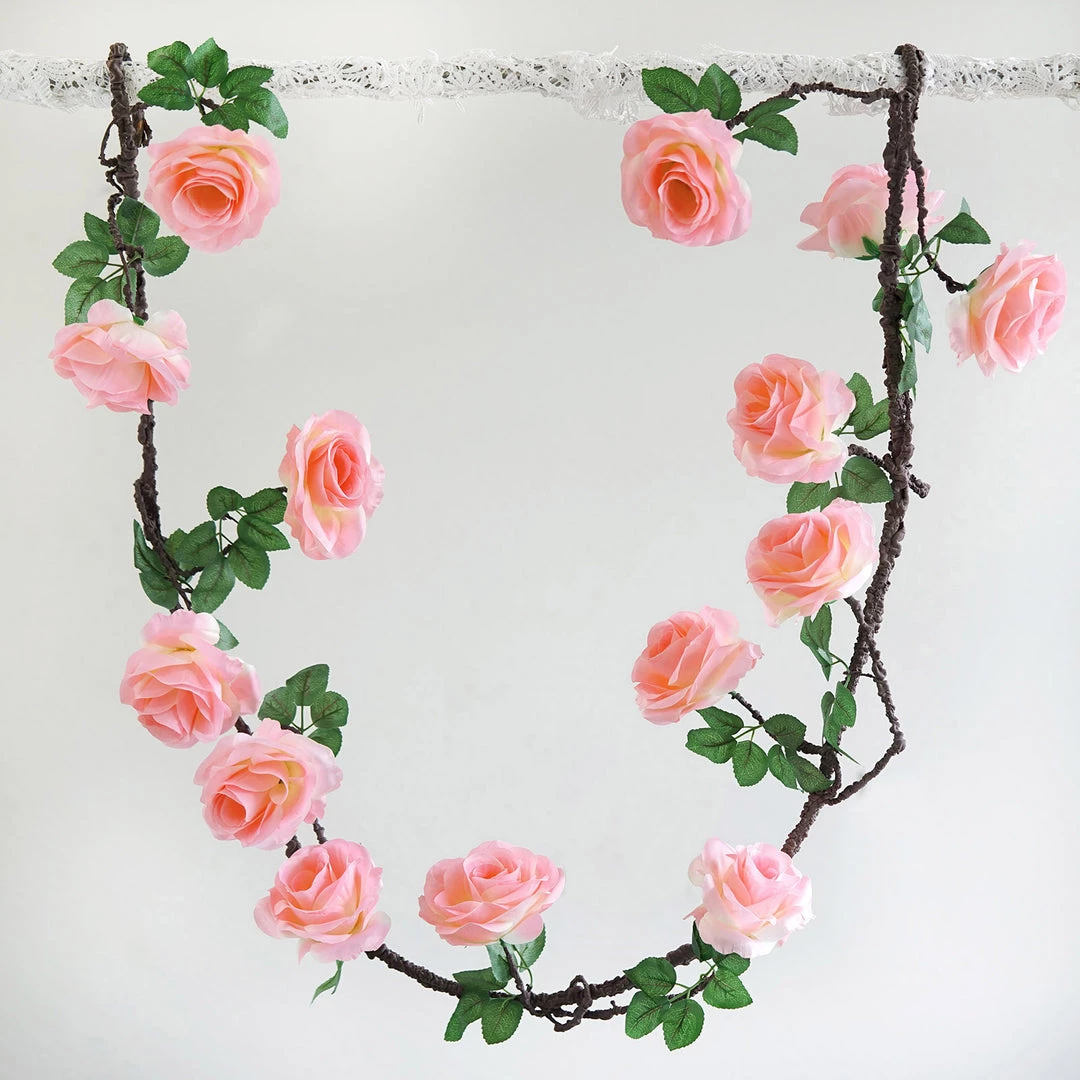 HIER_1210 Artificial Flower & Plants 6ft | Pink Artificial Silk Rose Hanging Flower Garland, Faux Vine 1 HIER_1210 Artificial Flower & Plants 6ft | Pink Artificial Silk Rose Hanging Flower Garland, Faux Vine