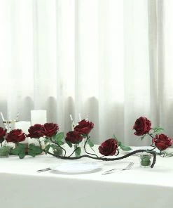 HIER_1210 Artificial Flower & Plants 6ft | Burgundy Artificial Silk Rose Hanging Flower Garland, Faux Vine 37 HIER_1210 Artificial Flower & Plants 6ft | Burgundy Artificial Silk Rose Hanging Flower Garland, Faux Vine