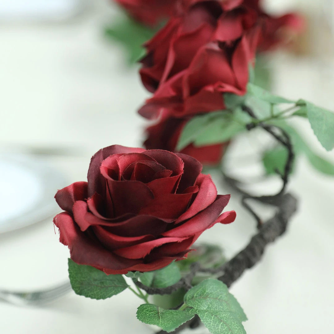 HIER_1210 Artificial Flower & Plants 6ft | Burgundy Artificial Silk Rose Hanging Flower Garland, Faux Vine 17 HIER_1210 Artificial Flower & Plants 6ft | Burgundy Artificial Silk Rose Hanging Flower Garland, Faux Vine