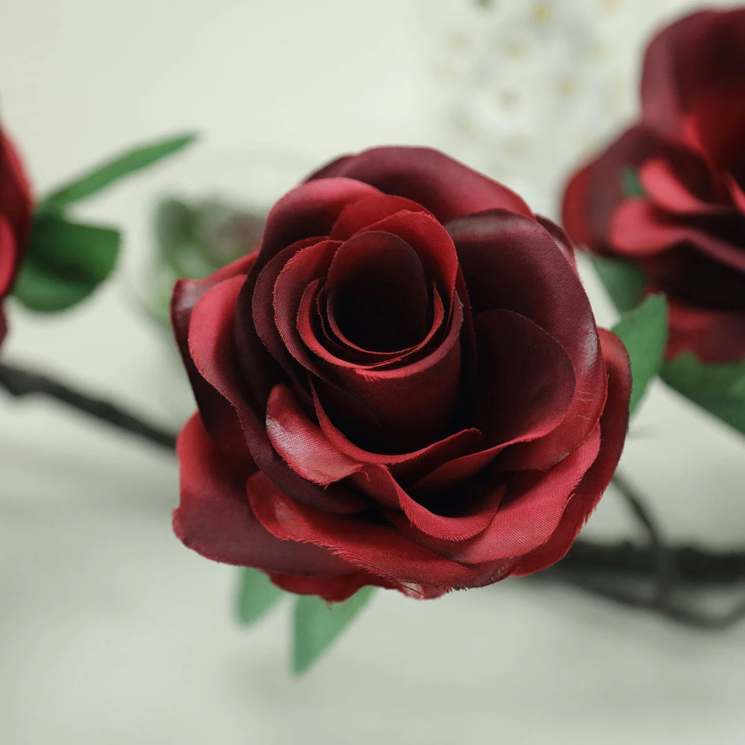 HIER_1210 Artificial Flower & Plants 6ft | Burgundy Artificial Silk Rose Hanging Flower Garland, Faux Vine 19 HIER_1210 Artificial Flower & Plants 6ft | Burgundy Artificial Silk Rose Hanging Flower Garland, Faux Vine