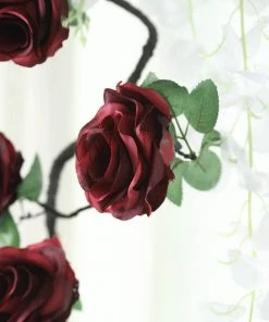 HIER_1210 Artificial Flower & Plants 6ft | Burgundy Artificial Silk Rose Hanging Flower Garland, Faux Vine 34 HIER_1210 Artificial Flower & Plants 6ft | Burgundy Artificial Silk Rose Hanging Flower Garland, Faux Vine