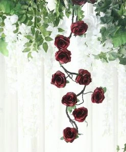 HIER_1210 Artificial Flower & Plants 6ft | Burgundy Artificial Silk Rose Hanging Flower Garland, Faux Vine 35 HIER_1210 Artificial Flower & Plants 6ft | Burgundy Artificial Silk Rose Hanging Flower Garland, Faux Vine