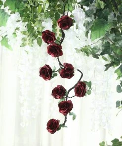 HIER_1210 Artificial Flower & Plants 6ft | Burgundy Artificial Silk Rose Hanging Flower Garland, Faux Vine 33 HIER_1210 Artificial Flower & Plants 6ft | Burgundy Artificial Silk Rose Hanging Flower Garland, Faux Vine
