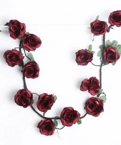 HIER_1210 Artificial Flower & Plants 6ft | Burgundy Artificial Silk Rose Hanging Flower Garland, Faux Vine 42 HIER_1210 Artificial Flower & Plants 6ft | Burgundy Artificial Silk Rose Hanging Flower Garland, Faux Vine